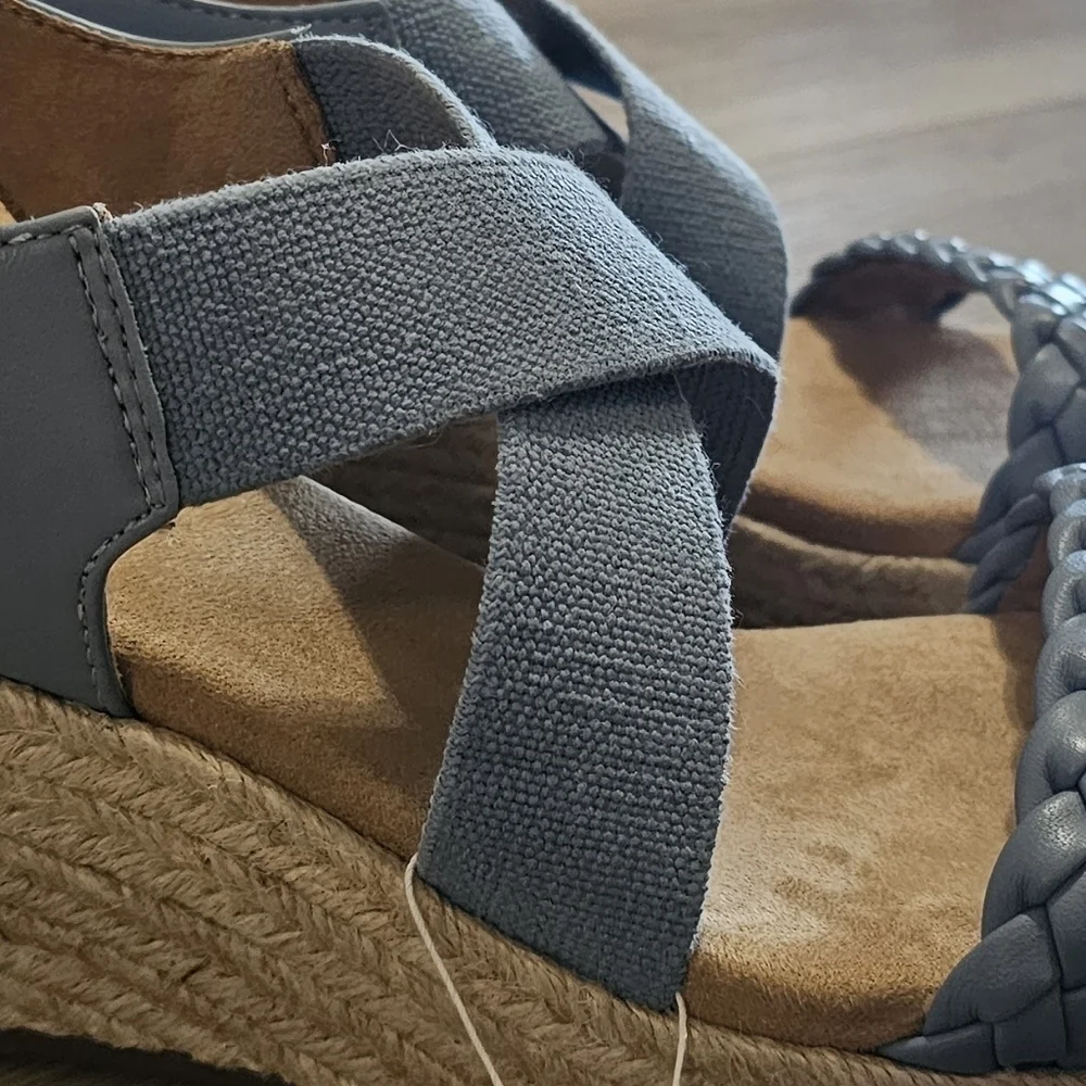 NEW Espadrille Women's Espadrille Wedge Sandals Blue Braided Elastic Slingback - Picture 7 of 13